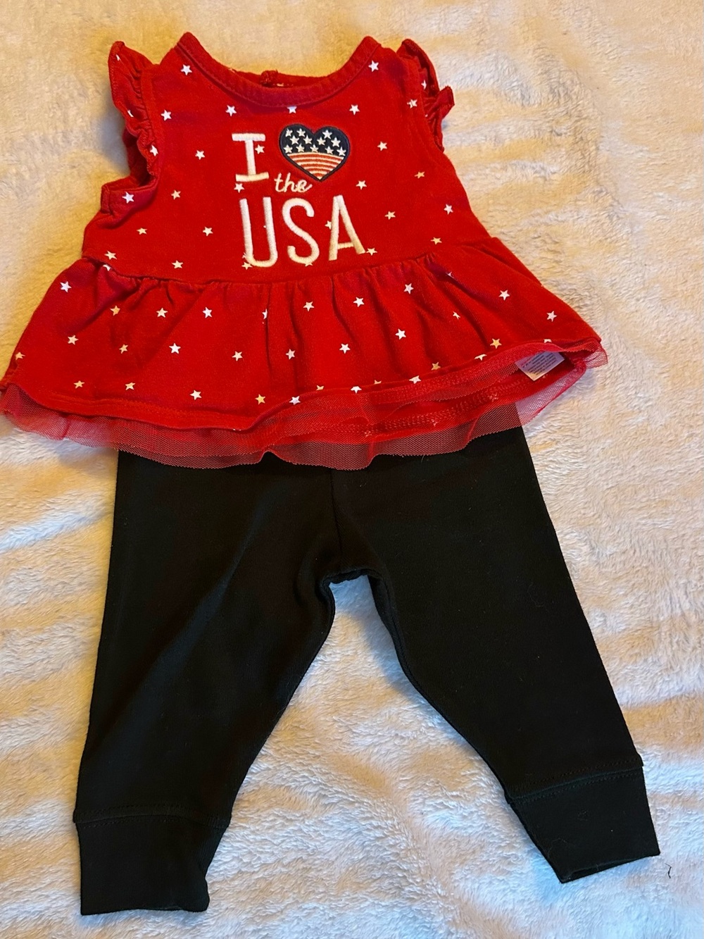 child of mine Red USA Ruffle Top with Black Leggings